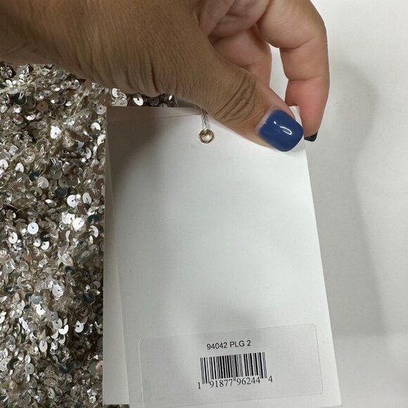NWT Mac Duggal Sequin Long Sleeve One-Shoulder Mini Dress Platinum Gold 2 #A0303 - Picture 3 of 5